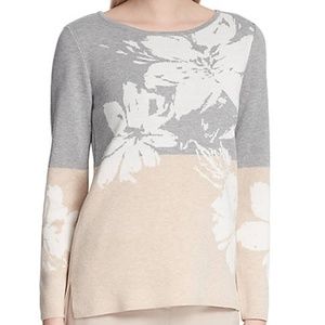 CALVIN KLEIN Gray Color Block Flower sweater